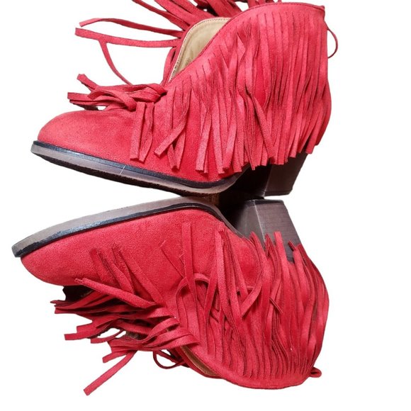 Womens RED Center Cut Fringe Ankle Booties. Size 11 - Picture 4 of 9